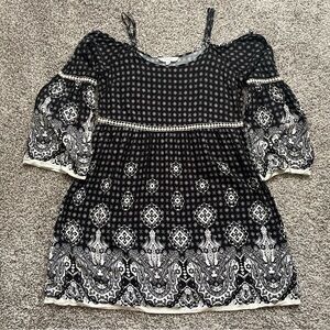 Love Tree Black and White Embellished Tiered Sundress Women’s Size Small